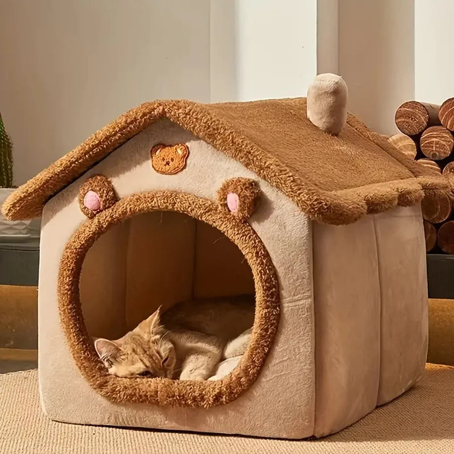 Cozy Haven Pet Cave House – Soft Plush Retreat for Cats & Small Dogs