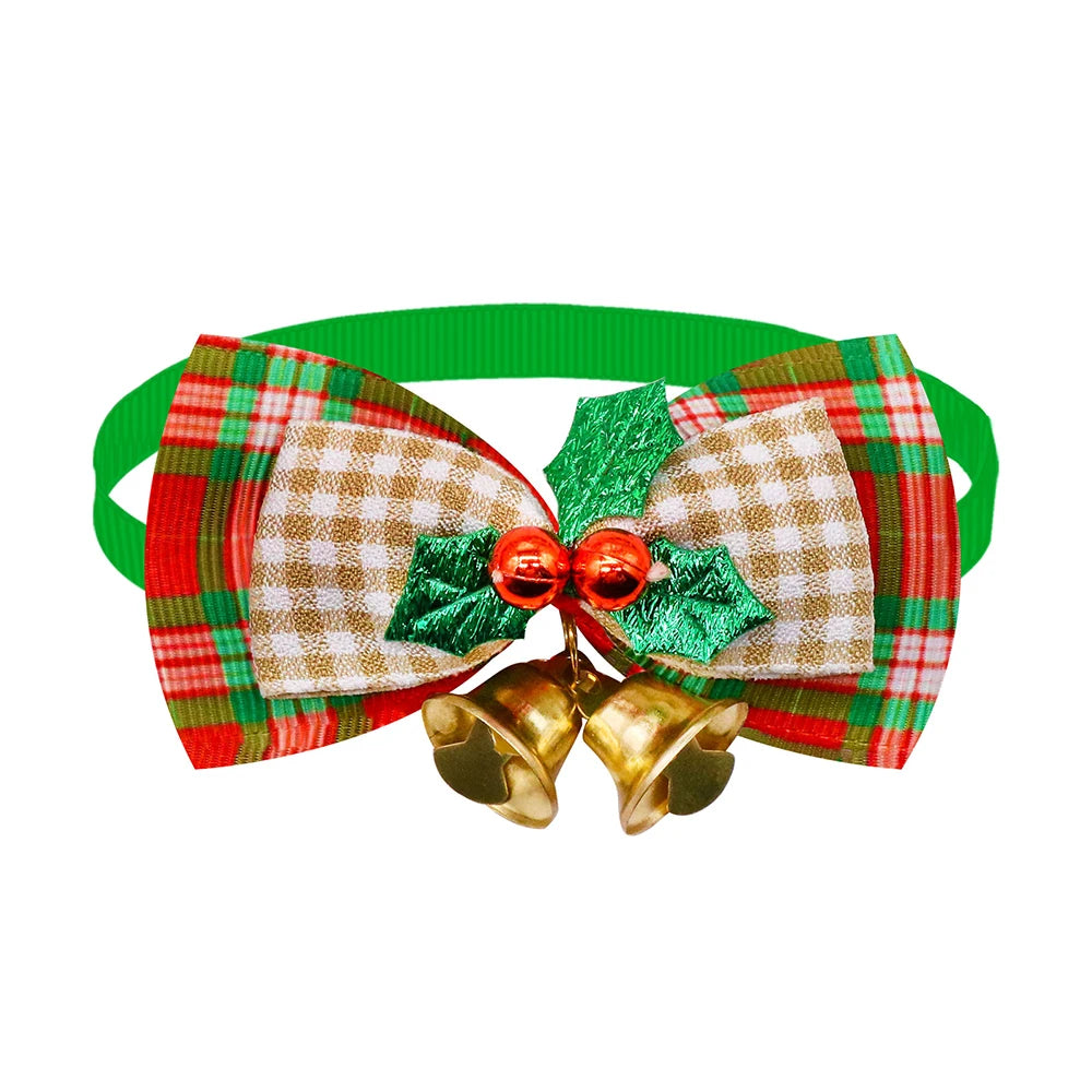 Holiday Plaid Bow Collars with Jingle Bell (5PCS)