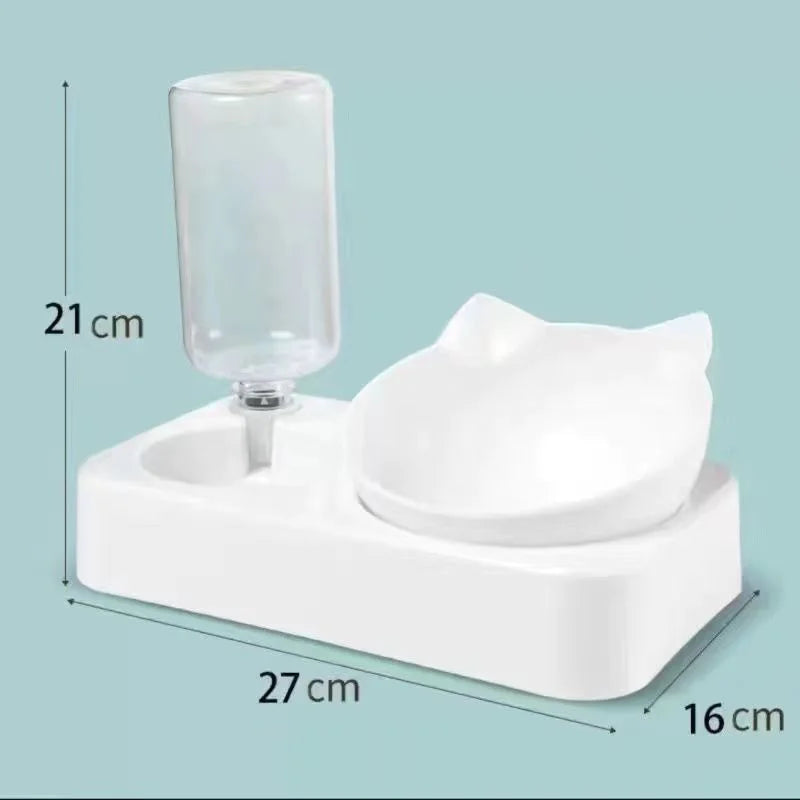 Ergonomic Tilted Cat Food & Water Bowl with Gravity Water Dispenser
