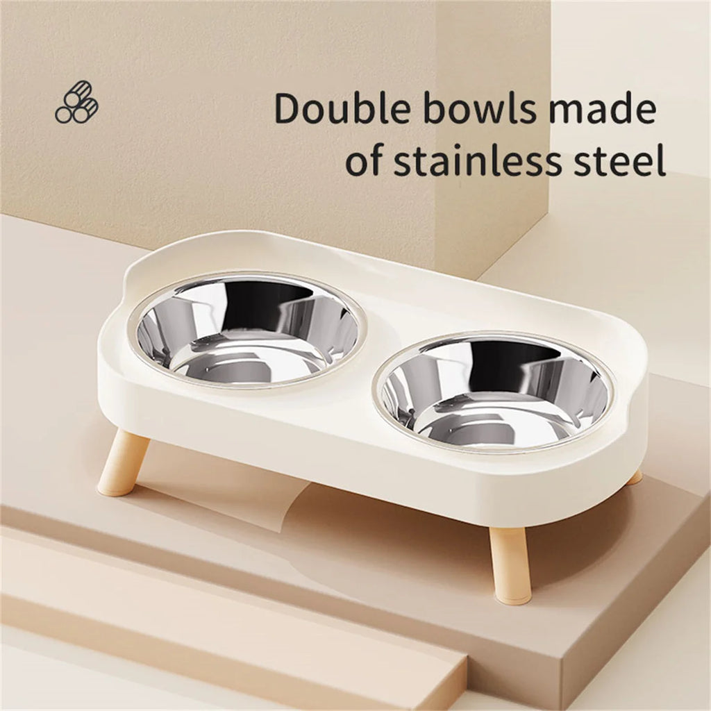 Colorful Elevated Double Pet Bowl with Stainless Steel Inserts