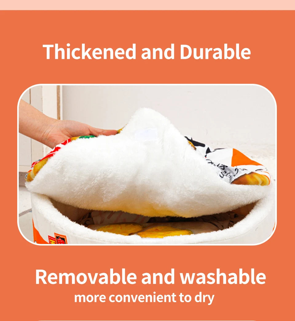 Cozy Noodle Cup Pet Bed – Plush Nest House for Cats & Small Dogs