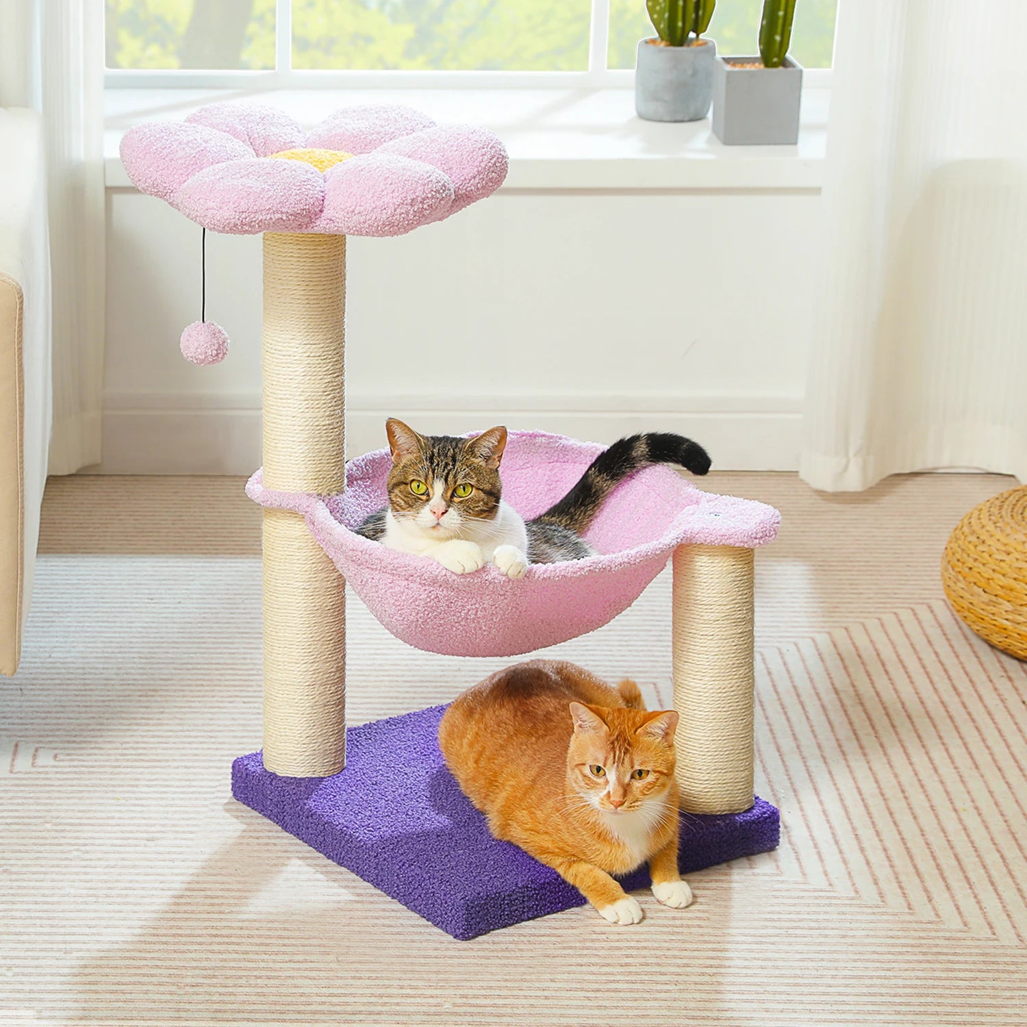Flower Cat Tree with Sisal Scratching Posts & Large Hammock – Compact Indoor Cat Tower with Soft Top Perch for Kittens