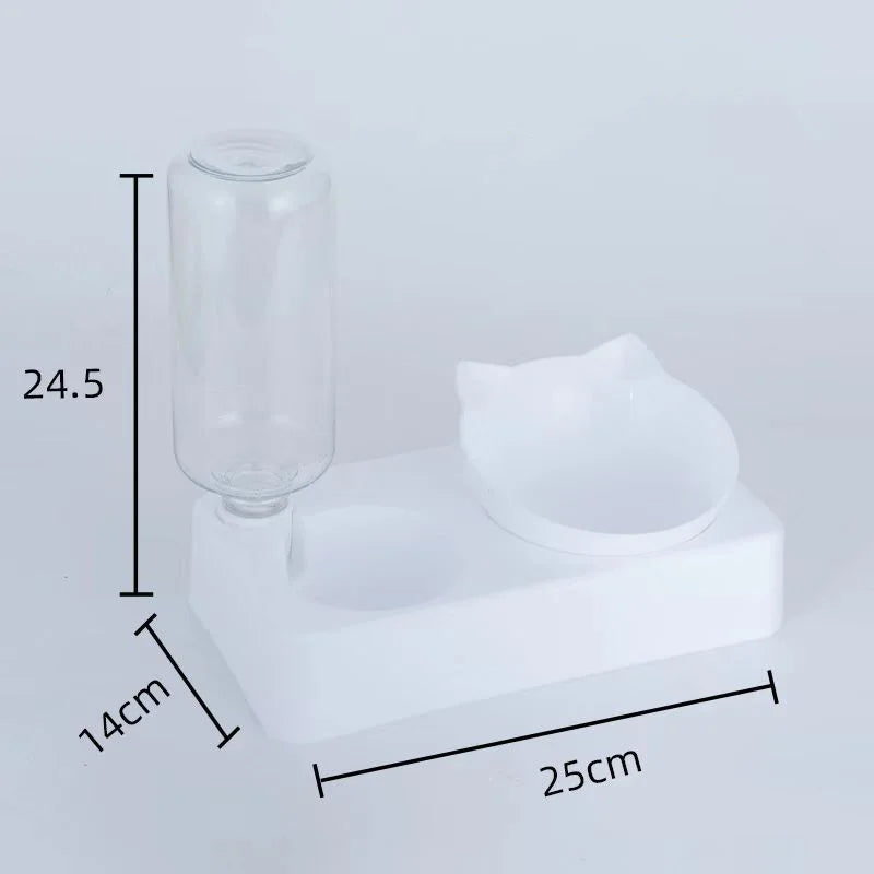 Ergonomic Tilted Cat Food & Water Bowl with Gravity Water Dispenser