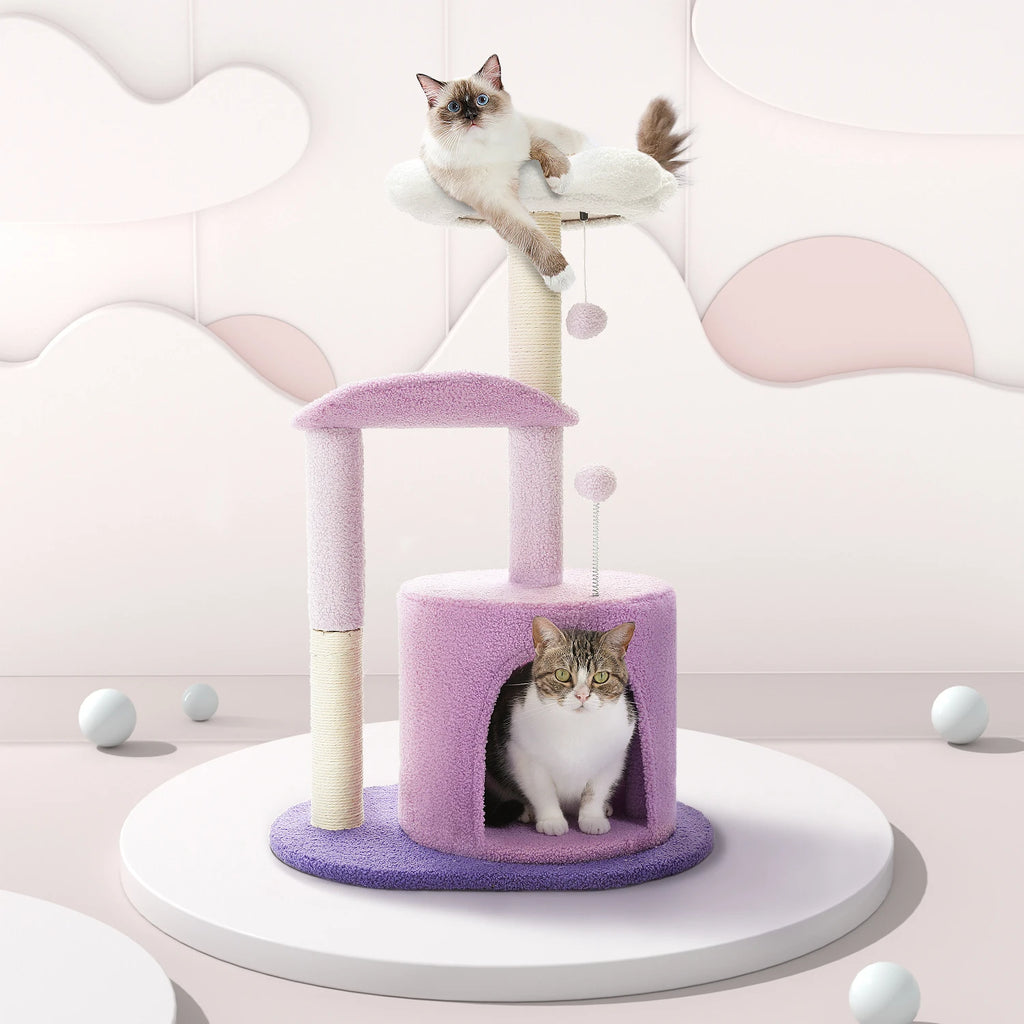 Flower Cat Tree Tower (84cm) – Condo, Sisal Scratching Posts, Plush Perches & Hanging Balls