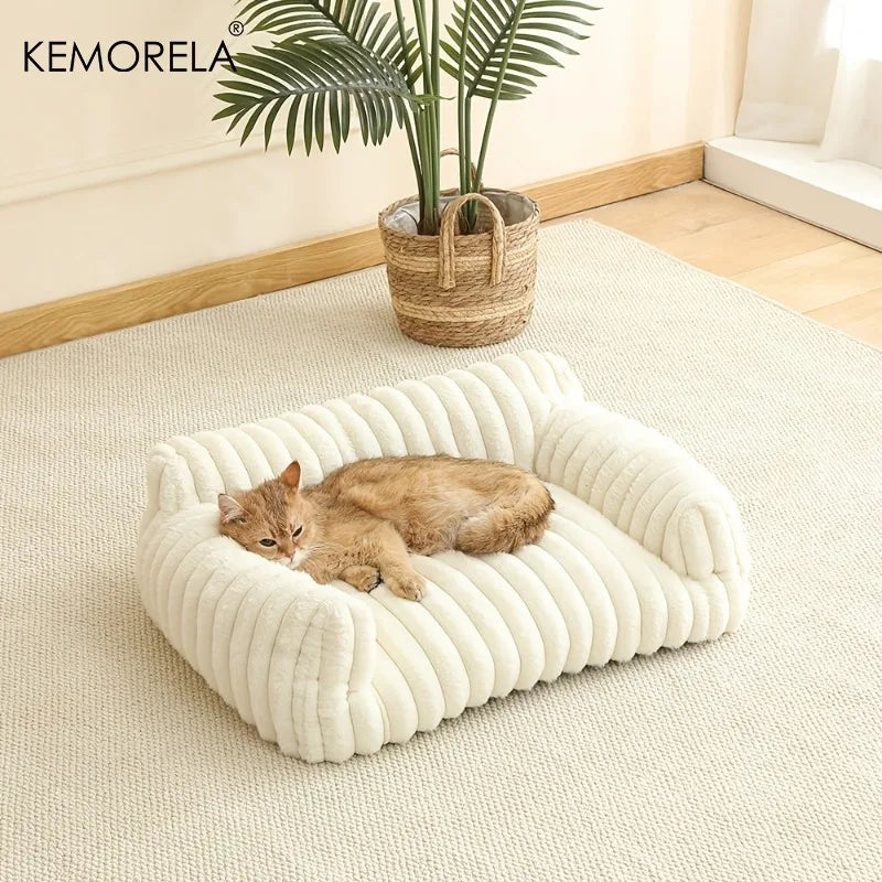 EMORELA Striped Cat Sofa Bed – Breathable Cozy Lounger for Indoor Cats, Soft Raised-Sides Pet Bed for All Seasons (Small–Medium Cats)