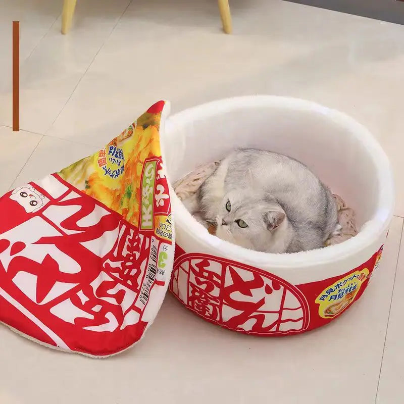 Cozy Noodle Cup Pet Bed – Plush Nest House for Cats & Small Dogs