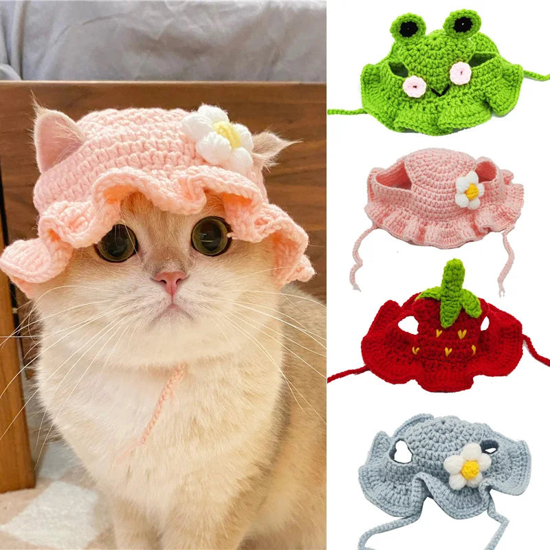Cute Knit Cat & Dog Photo Hat (S/M)