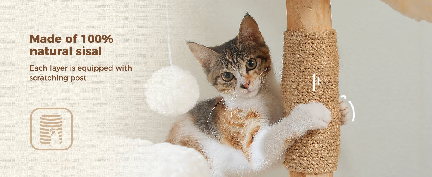 Modern White Cat Tree Tower (Flower Bed + Hammock + Condo) – 123cm