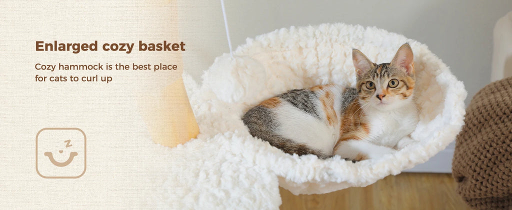Modern White Cat Tree Tower (Flower Bed + Hammock + Condo) – 123cm