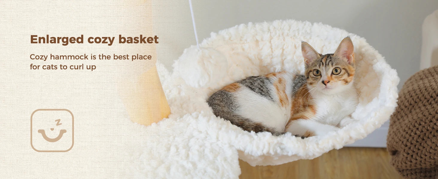 Modern White Cat Tree Tower (Flower Bed + Hammock + Condo) – 123cm