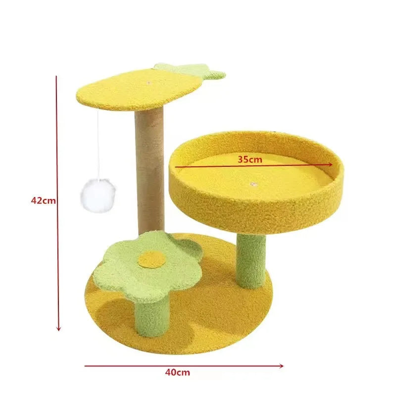 Flower Cat Scratching Post & Climbing Playstand – 3-Level Sisal Rope Scratcher with Plush Base (Indoor Cats)