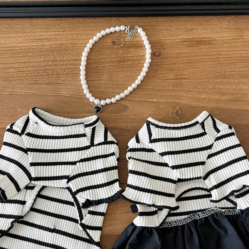 Stripe Bow Princess Pet Dress (Black & White Summer Outfit for Small Dogs) 🎀🖤🤍