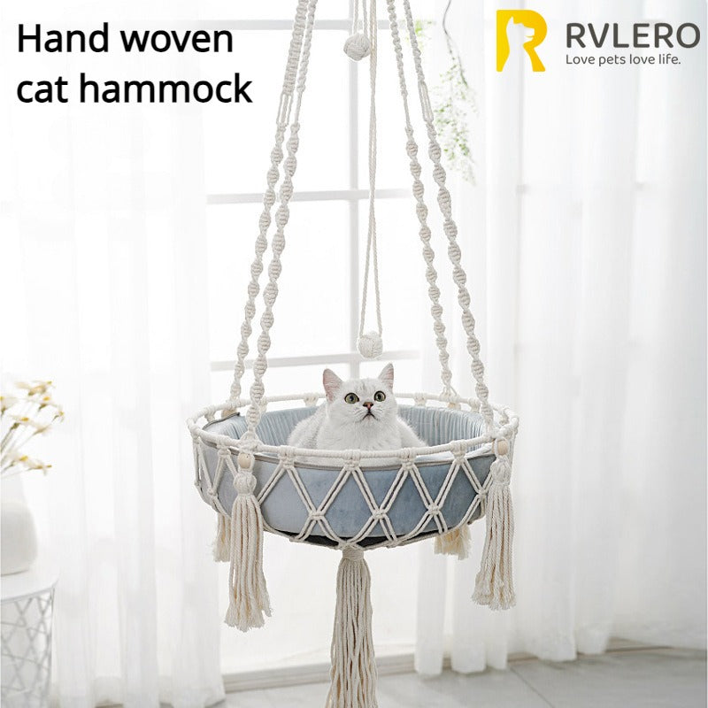 Handwoven Cotton Cat Hammock – Cozy Hanging Nest for Indoor Cats