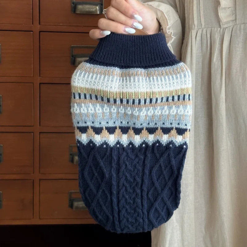 Vintage Knit Dog Sweater (Cozy Black & Beige Winter Pullover) 🐾🧶