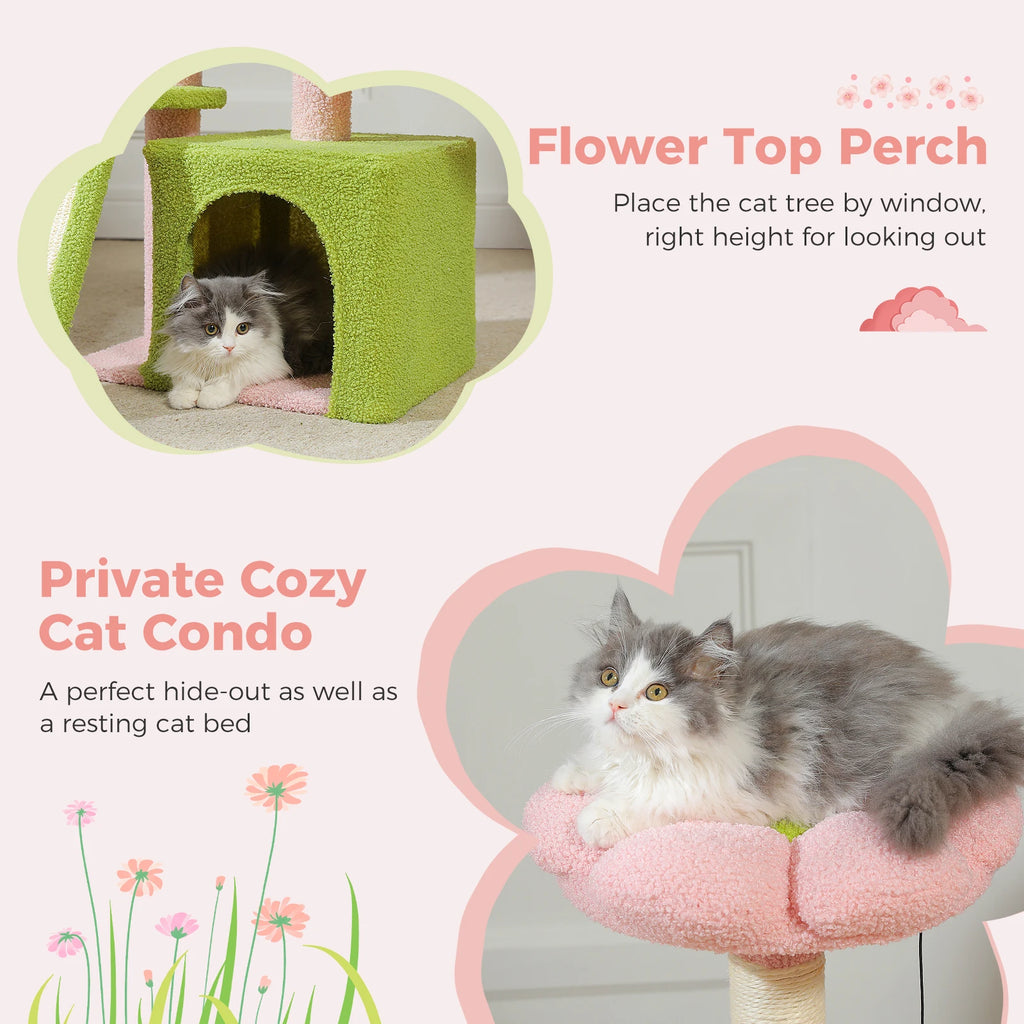 Small Cat Tree Tower with Sisal Scratching Ramp, Condo, Hammock & Top Perch
