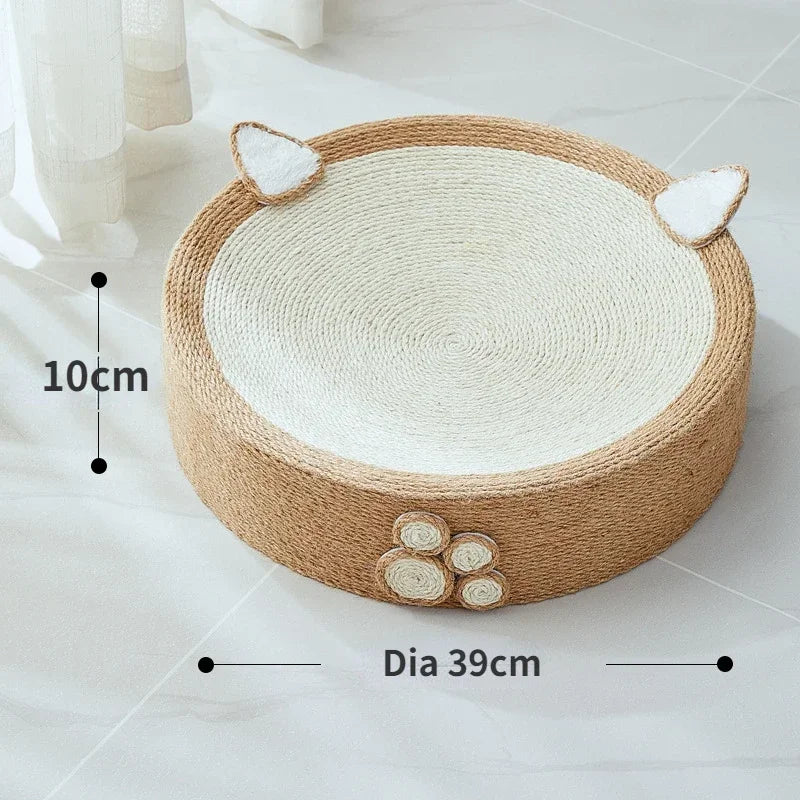Round Cat Scratcher Bed – Sisal Weave Scratching Pad with Pine Wood Base (39cm)