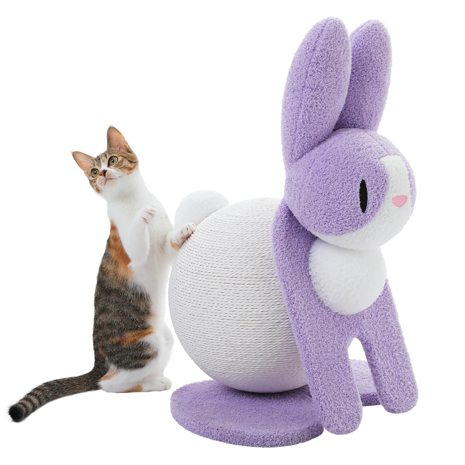 Bunny Cat Scratching Post – Paper Rope Scratch Ball with Wooden Base (61cm)
