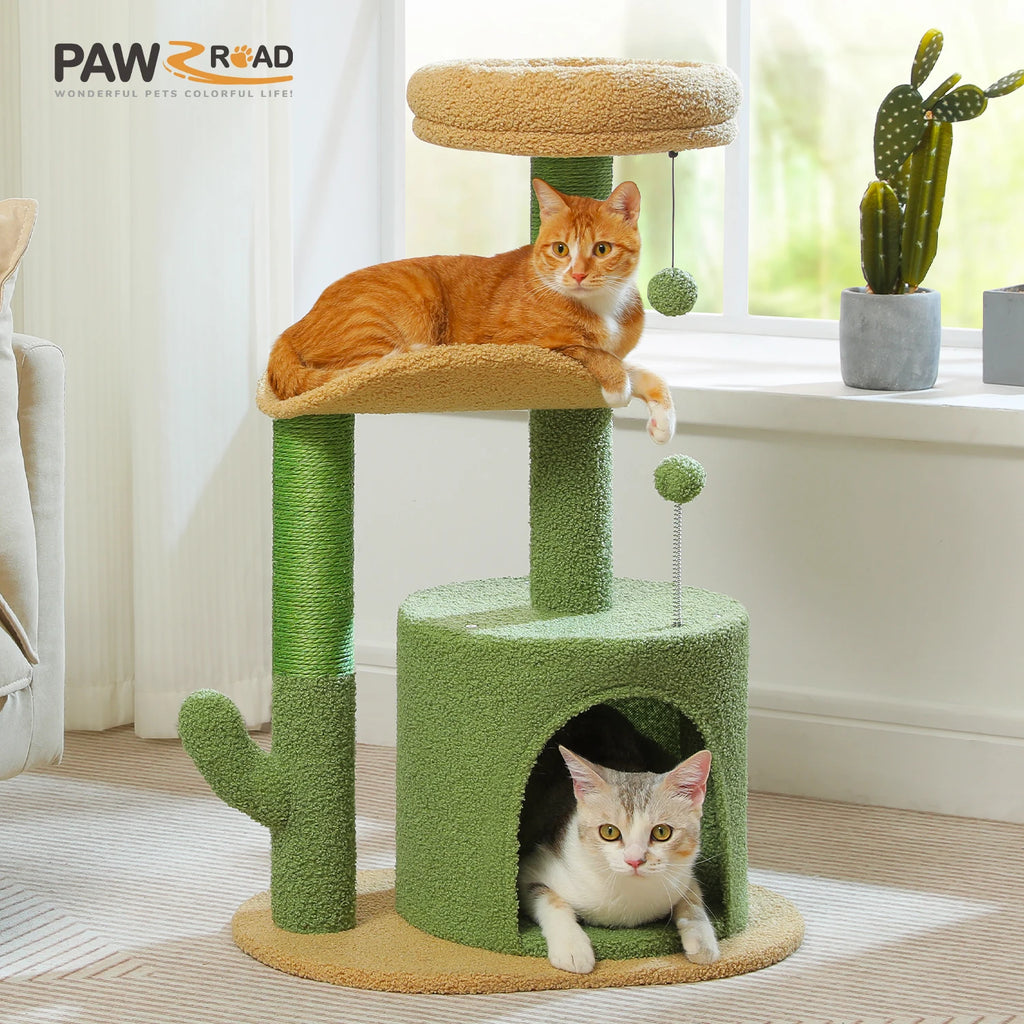 Flower Cat Tree Tower (84cm) – Condo, Sisal Scratching Posts, Plush Perches & Hanging Balls