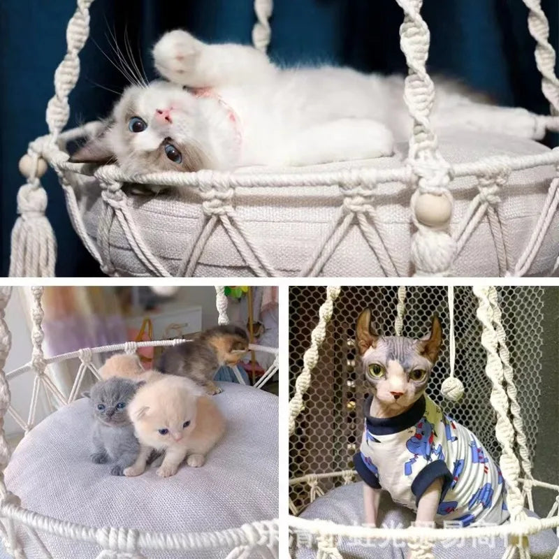 Handwoven Cotton Cat Hammock – Cozy Hanging Nest for Indoor Cats