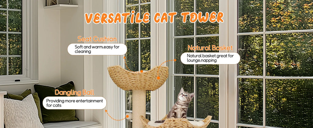 3-Tier Natural Wood Climbing & Rest Tower for Indoor Cats