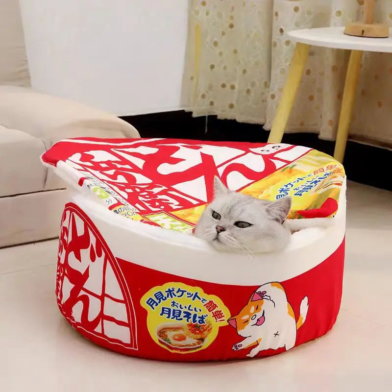 Cozy Noodle Cup Pet Bed – Plush Nest House for Cats & Small Dogs
