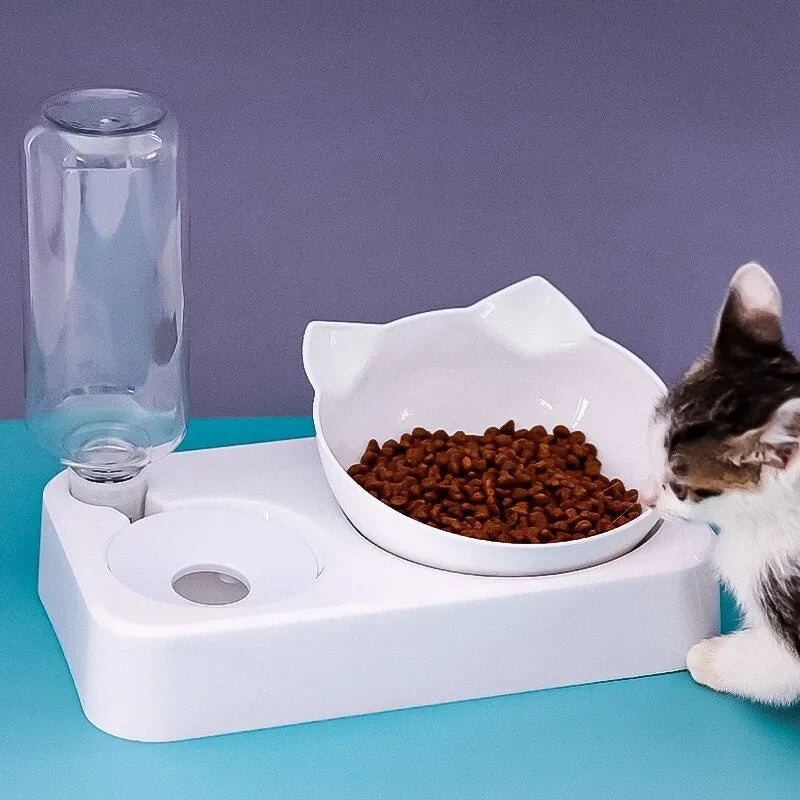 Ergonomic Tilted Cat Food & Water Bowl with Gravity Water Dispenser