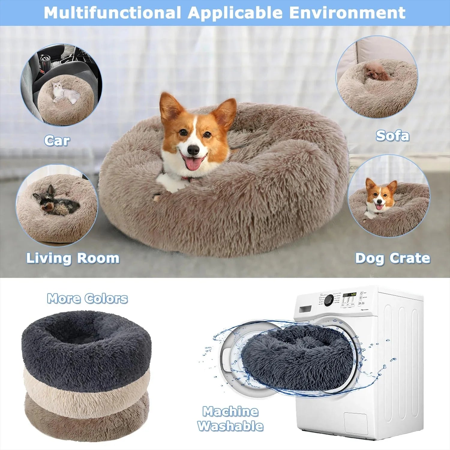 Ultra-Soft Calming Plush Pet Bed – Round, Washable Comfort Bed for Cats & Dogs