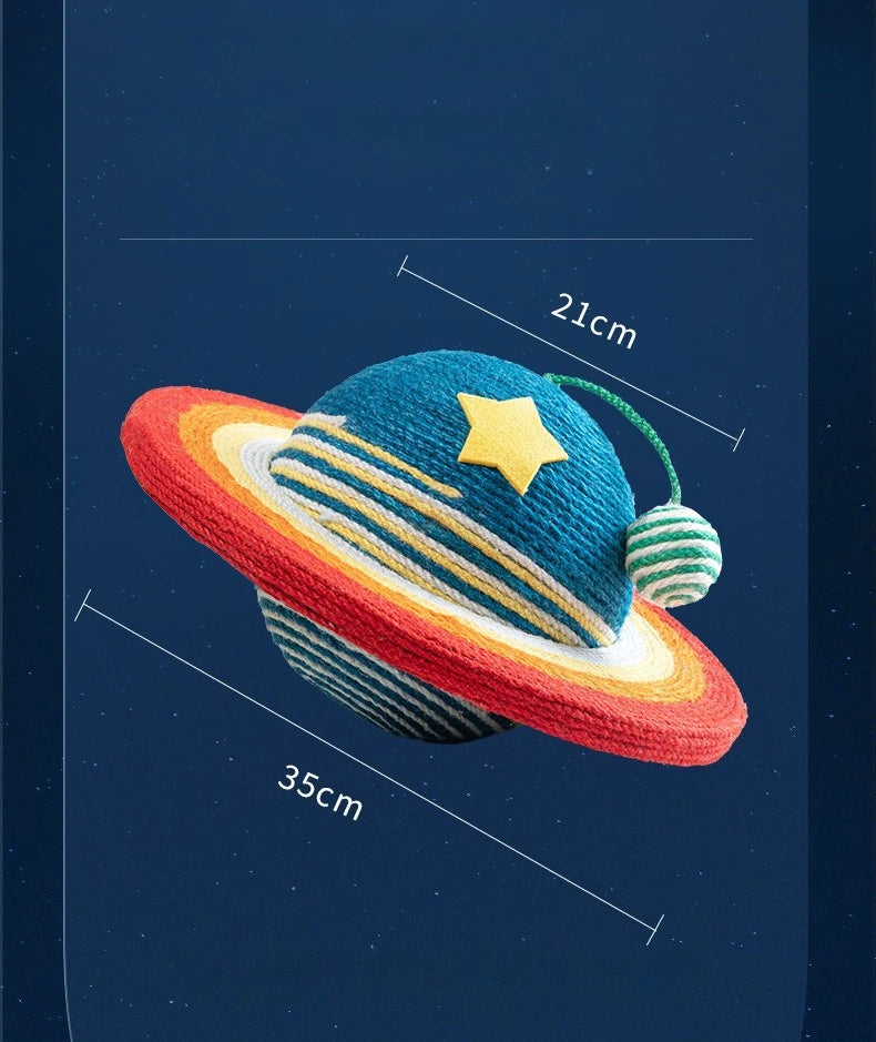 Starry Sky Planet Cat Scratcher – Natural Sisal Scratch Post with Play Ball, Indoor Cat Scratch Pad