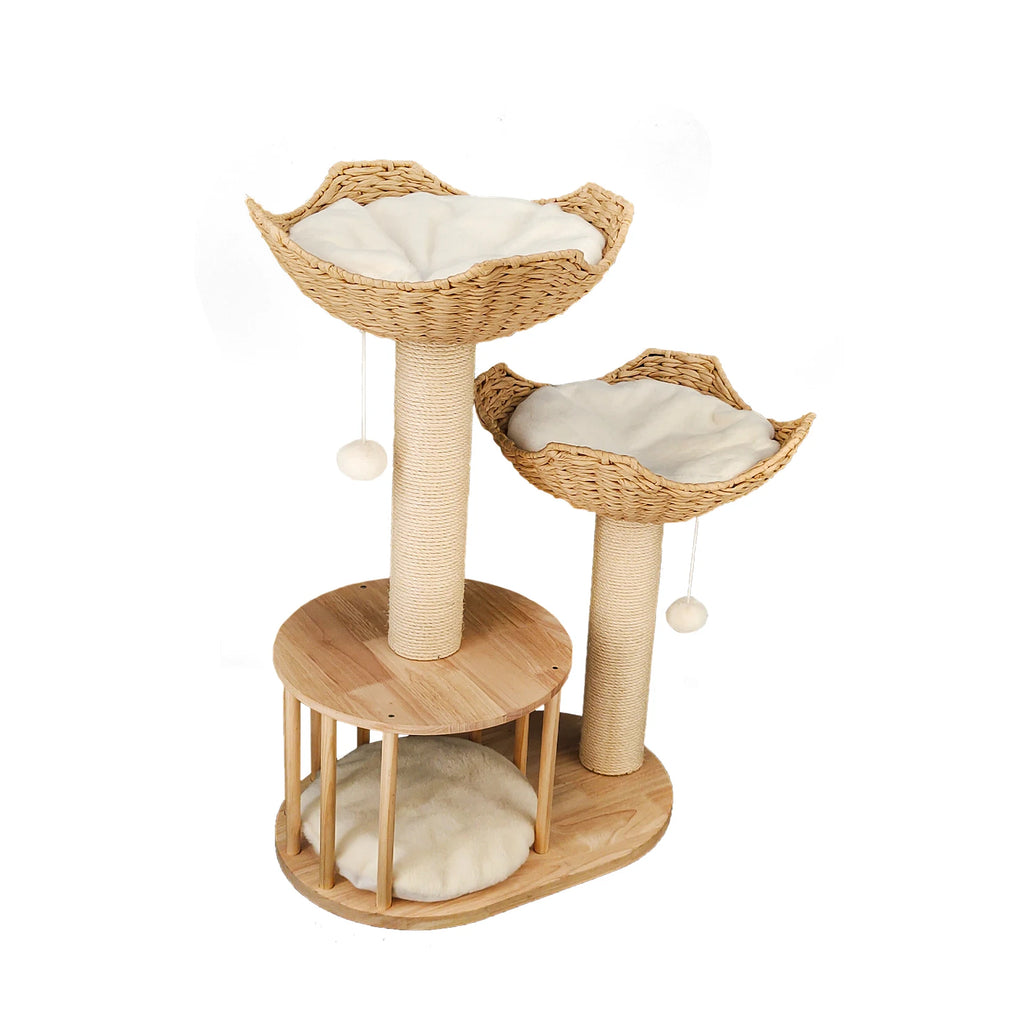 3-Tier Natural Wood Climbing & Rest Tower for Indoor Cats