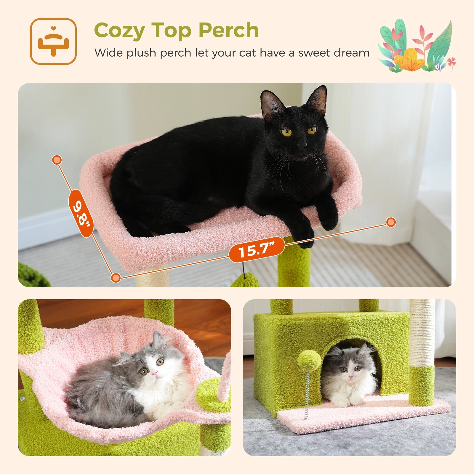 Compact 4-in-1 Climbing & Rest Tower for Indoor Cats
