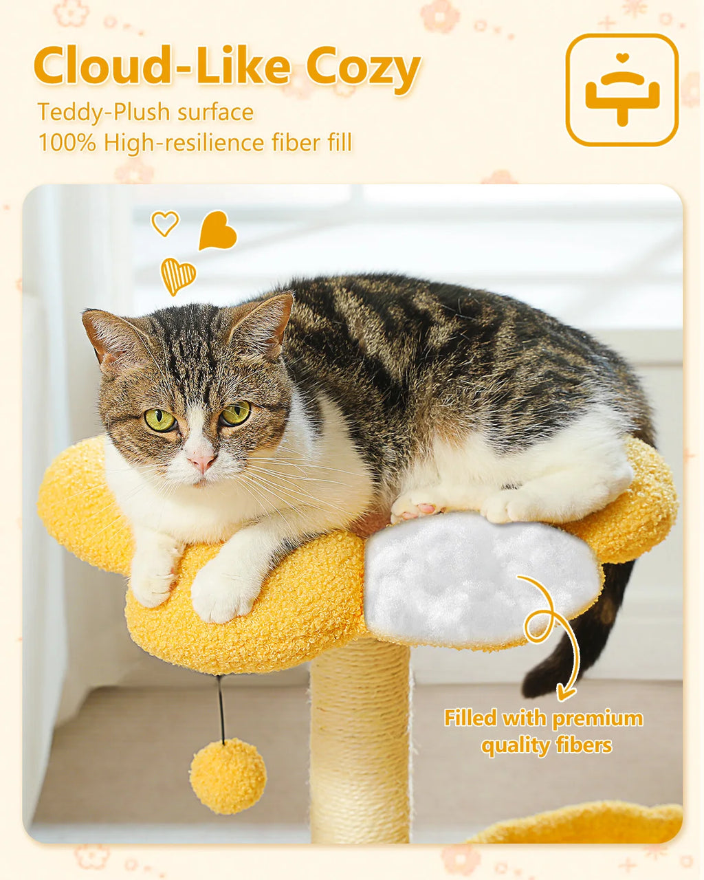Flower Cat Tree with Sisal Scratching Posts & Large Hammock – Compact Indoor Cat Tower with Soft Top Perch for Kittens