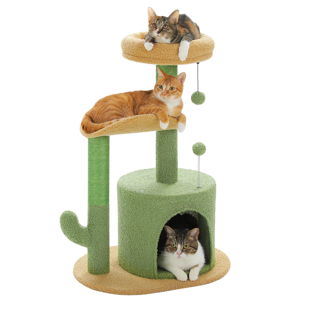 Flower Cat Tree Tower (84cm) – Condo, Sisal Scratching Posts, Plush Perches & Hanging Balls