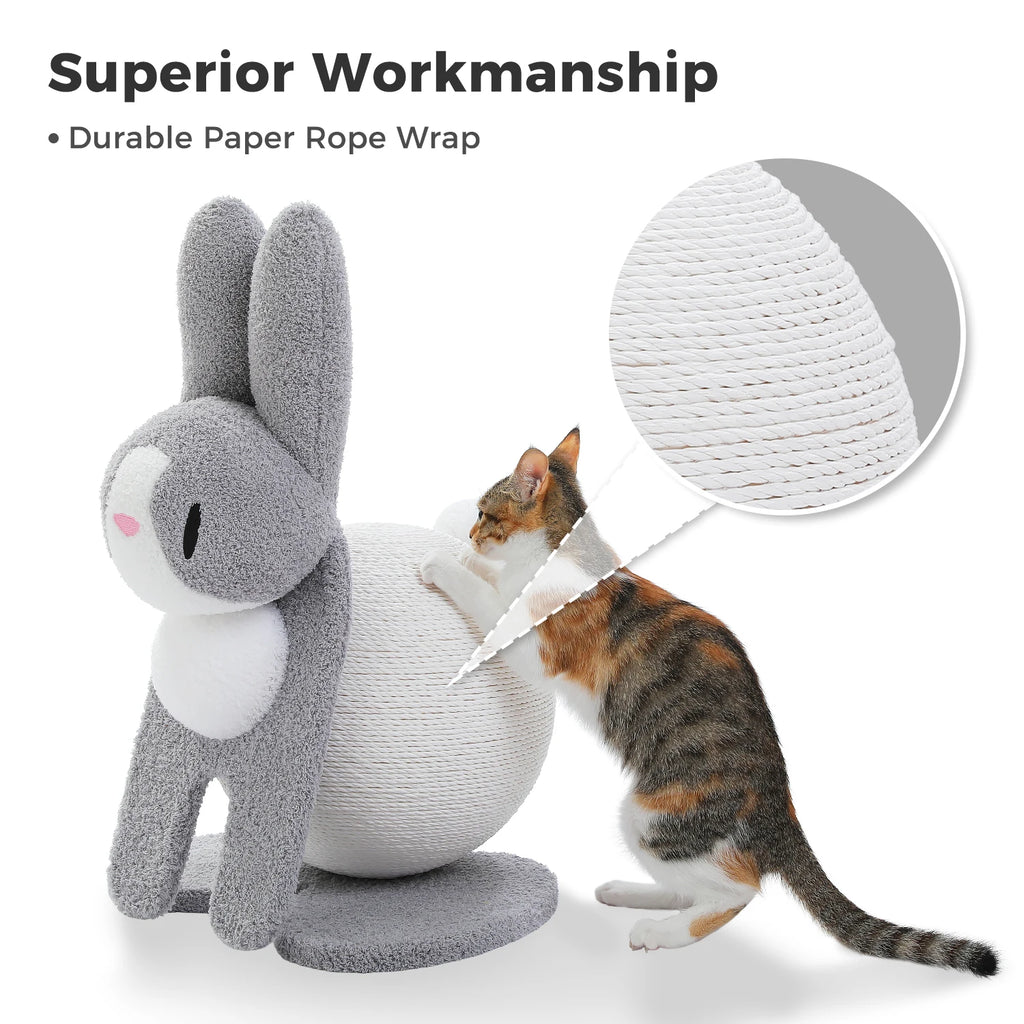 Bunny Cat Scratching Post – Paper Rope Scratch Ball with Wooden Base (61cm)