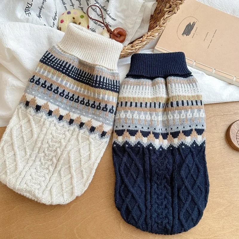 Vintage Knit Dog Sweater (Cozy Black & Beige Winter Pullover) 🐾🧶