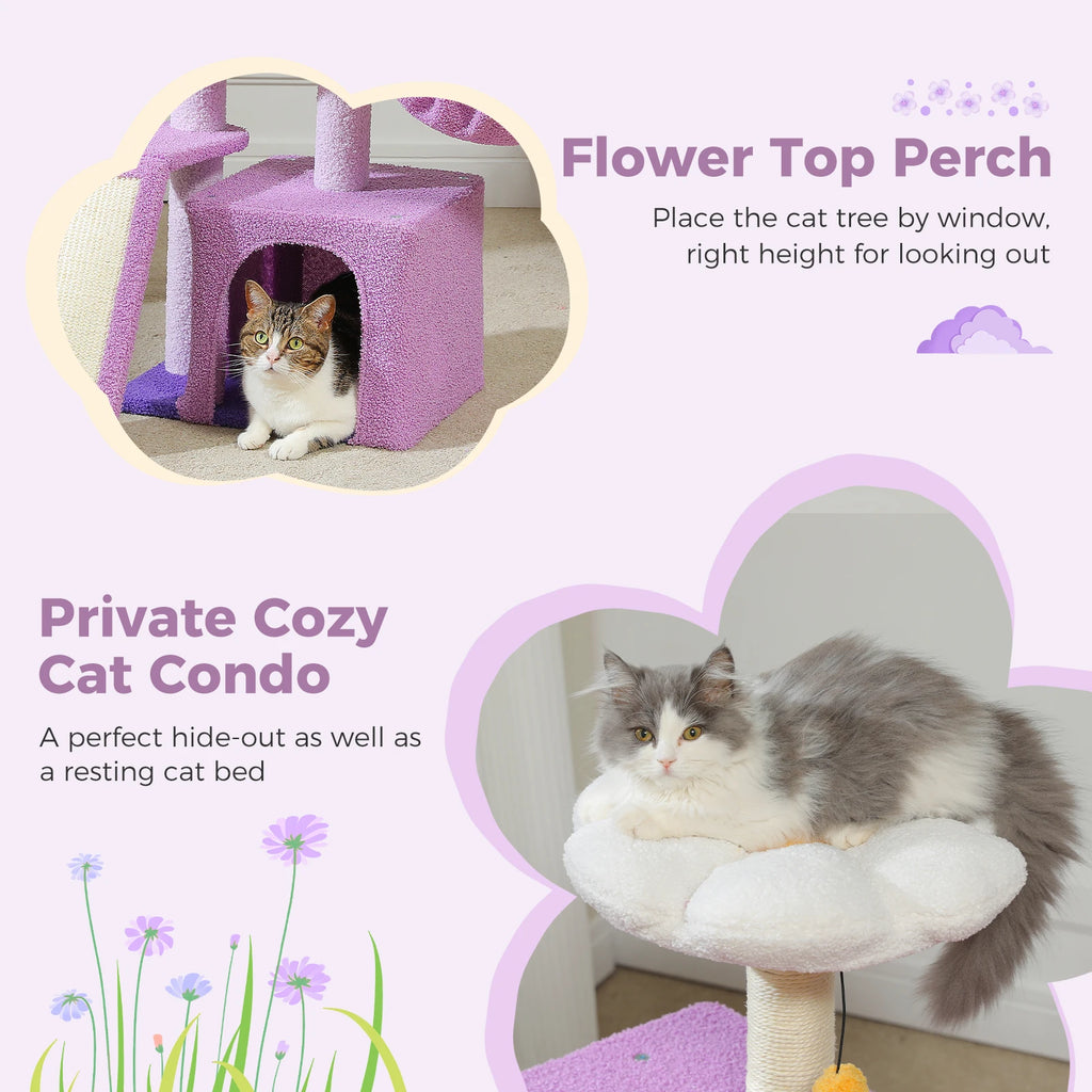 Small Cat Tree Tower with Sisal Scratching Ramp, Condo, Hammock & Top Perch