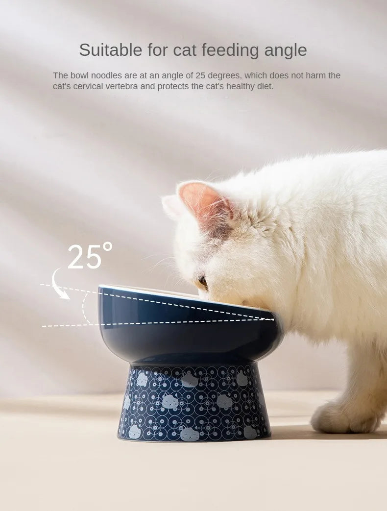 Japanese-Style Elevated Ceramic Double Cat Bowl