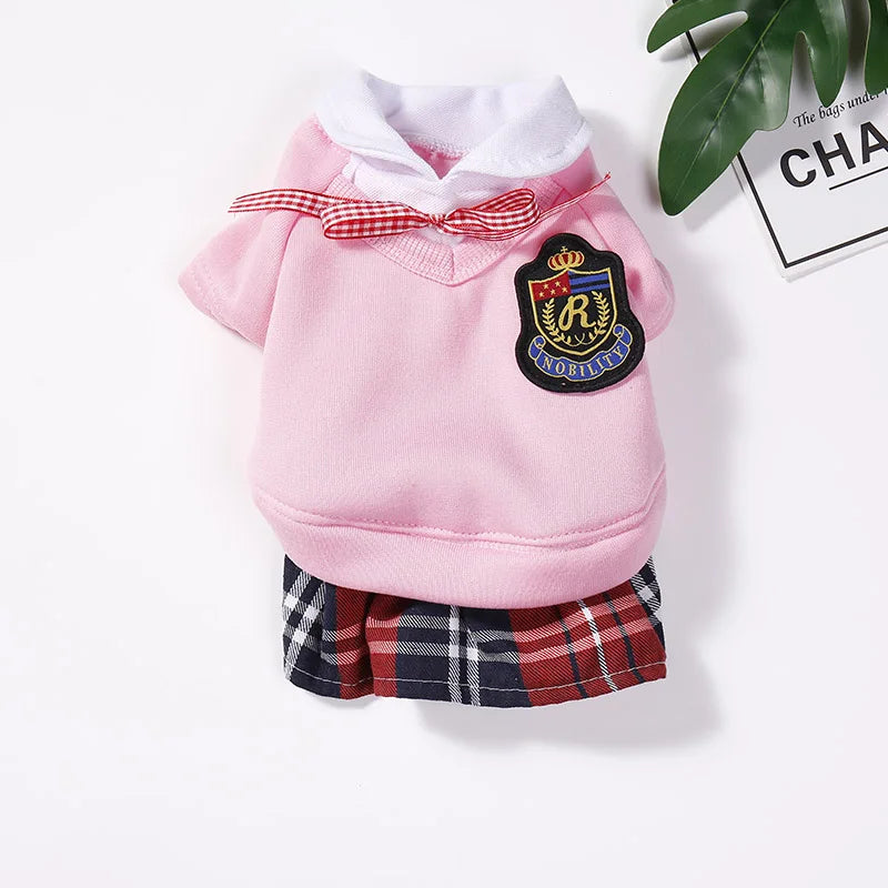 Couple Pet School Uniform Outfit (Shirt + Skirt) 🐾🎀