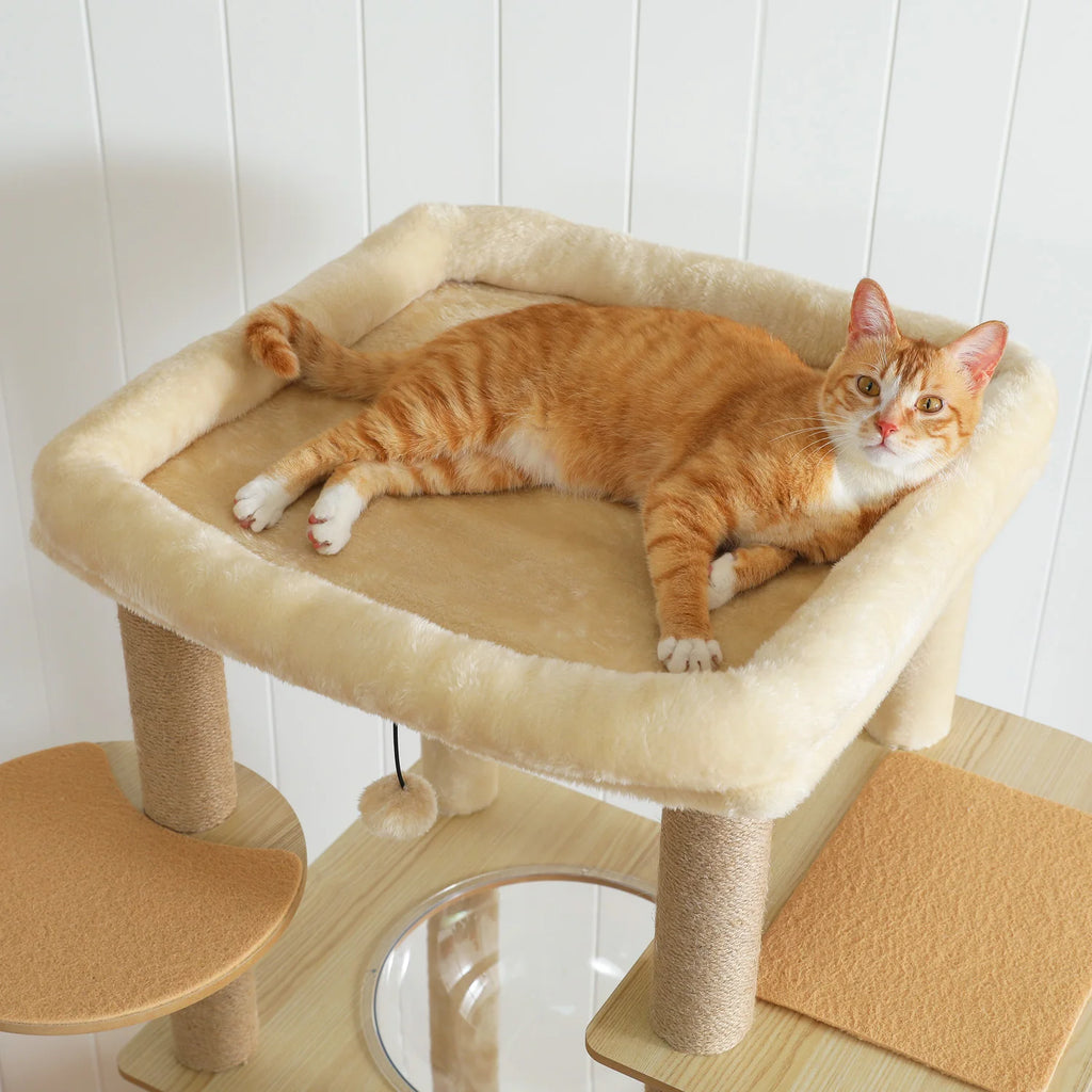 Multi-Level Wooden Cat Tree Tower with Condo, Hammock & Scratching Posts