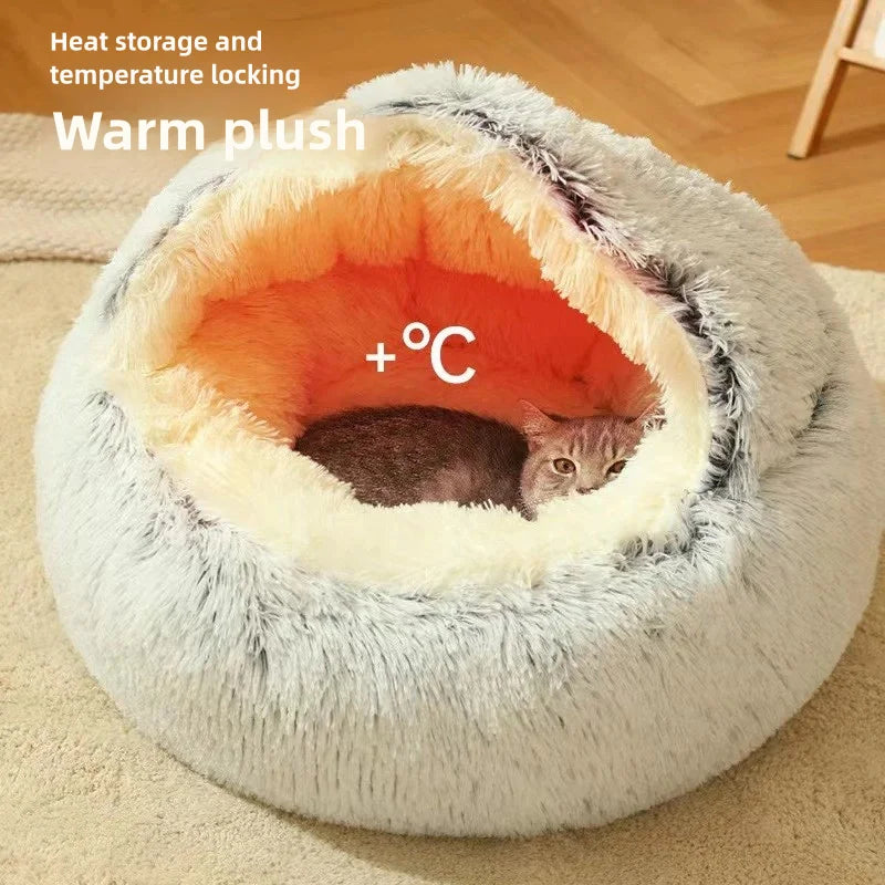 Plush Shell Haven Bed – Warm Semi-Enclosed Nest for Cats & Small Pets
