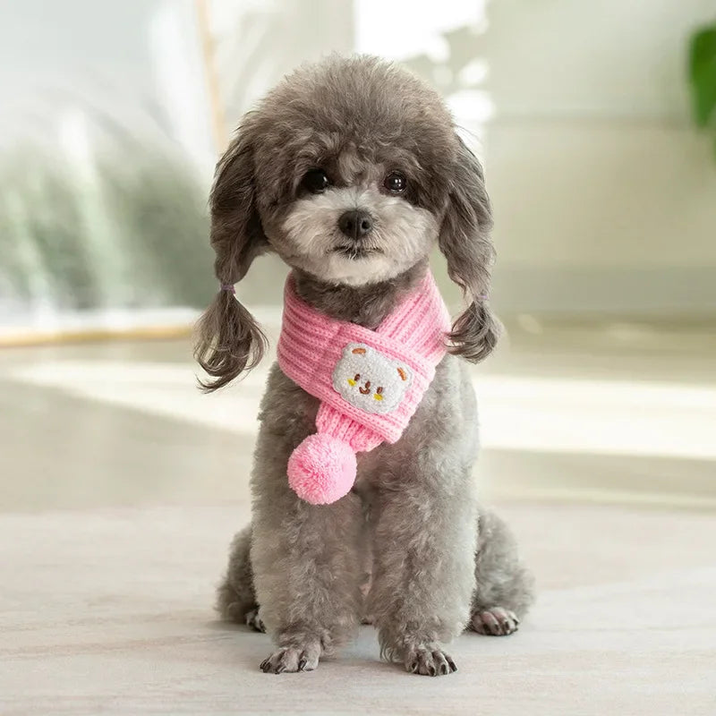 Cute Knit Pet Scarf Bandana with Pom-Pom ❄️🐾