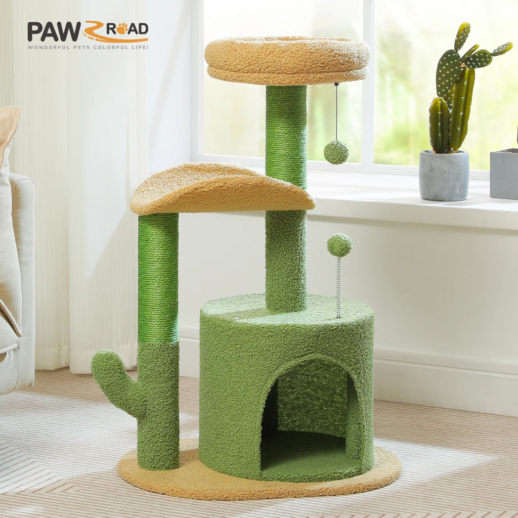 Flower Cat Tree Tower (84cm) – Condo, Sisal Scratching Posts, Plush Perches & Hanging Balls