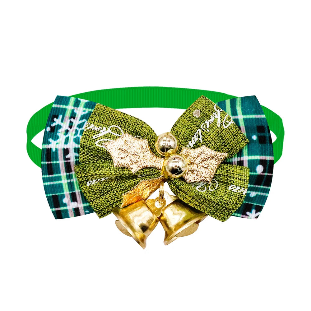 Holiday Plaid Bow Collars with Jingle Bell (5PCS)