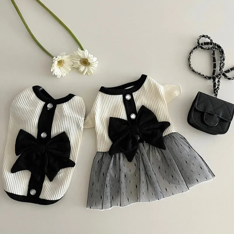 Elegant Black & White Lace Pet Dress🤍🎀🖤