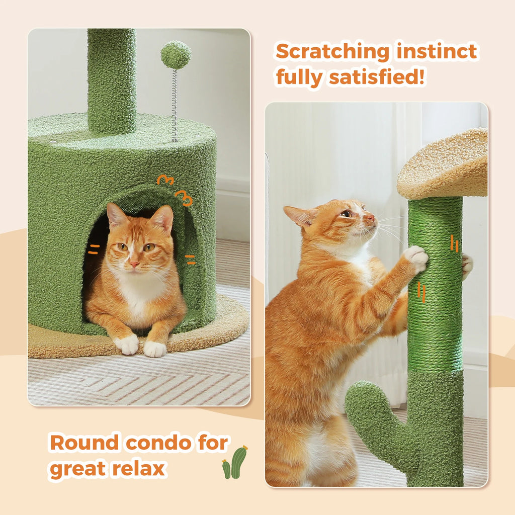 Flower Cat Tree Tower (84cm) – Condo, Sisal Scratching Posts, Plush Perches & Hanging Balls