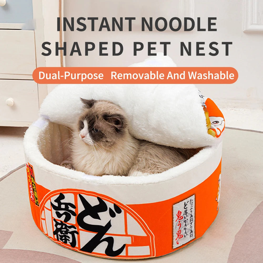Cozy Noodle Cup Pet Bed – Plush Nest House for Cats & Small Dogs