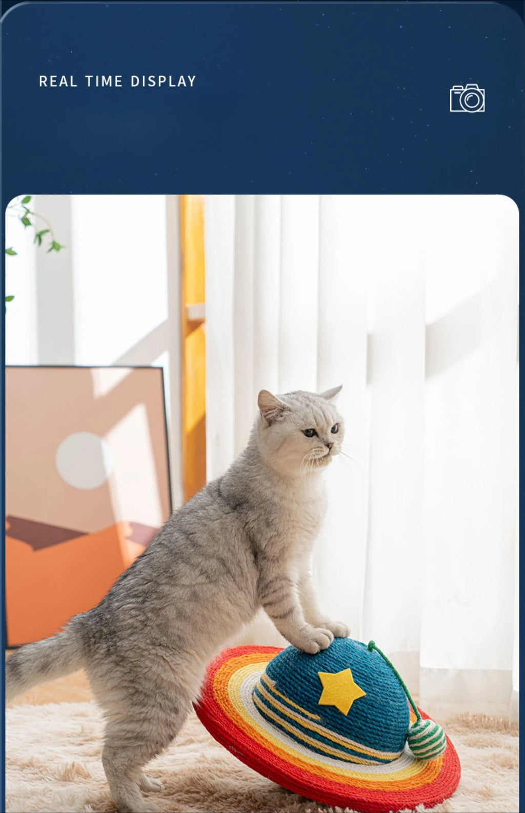 Starry Sky Planet Cat Scratcher – Natural Sisal Scratch Post with Play Ball, Indoor Cat Scratch Pad