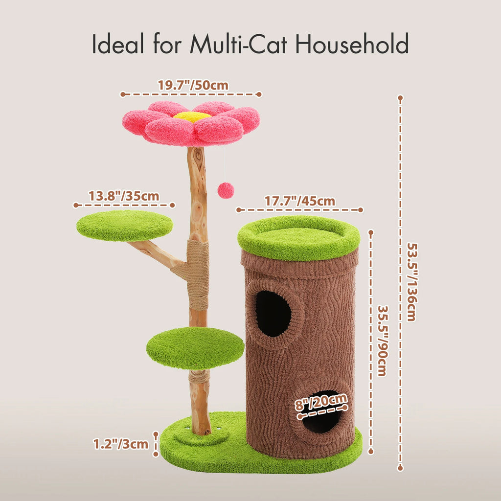 Forest Cat Tree Tower (4 Condos + Flower Top Bed + Thick Scratcher)