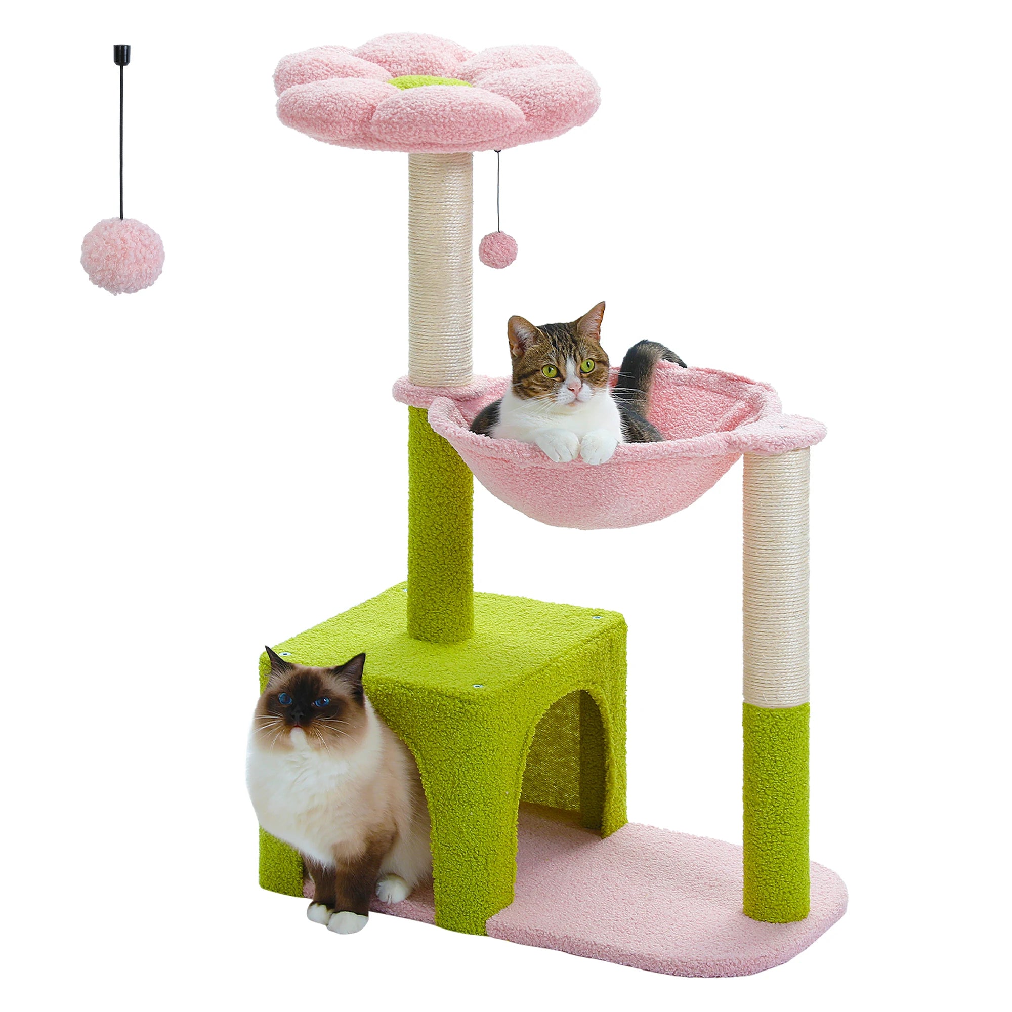 Flower Cat Tree with Hammock, Sisal Scratching Posts & Cozy Condo for Indoor Cats