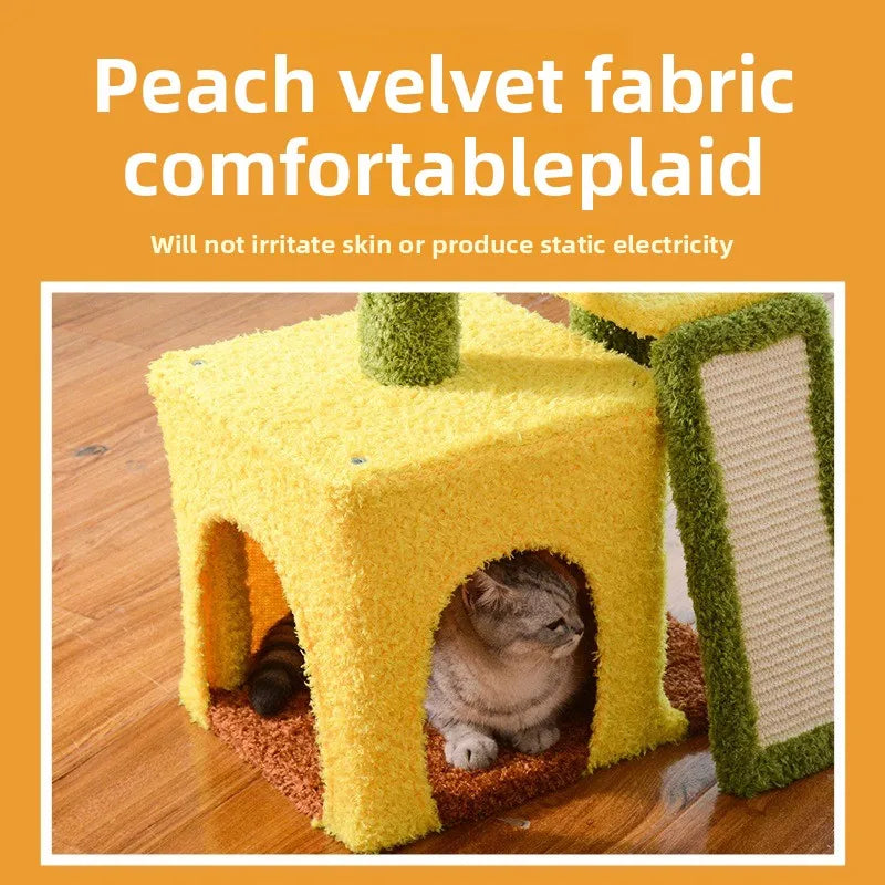 Sunflower Cat Tree Tower – Plush Velvet Cat Condo, Cozy Nest, Scratch Post & Flower Perch