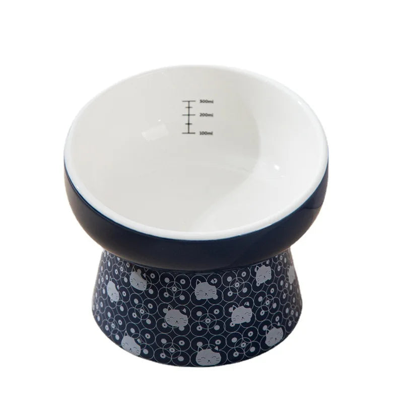 Japanese-Style Elevated Ceramic Double Cat Bowl